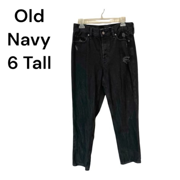 Old Navy Pants - * ❤️OLD NAVY LIGHTLY DISTRESSED  BLACK HIGH-RISE/SLOUCHY STRAIGHT JEANS  6 TALL